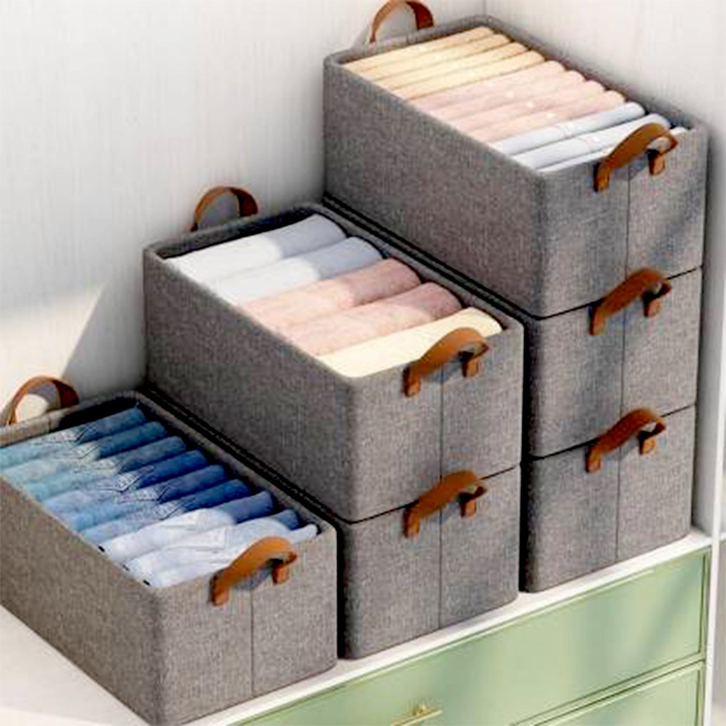 Foldable Storage Box Handles Cotton Linen Organizer for Nursery 45 cm