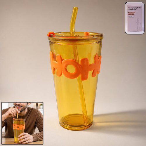 transparent glass tumbler with straw