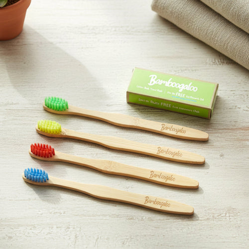 Bamboo Toothbrush Set for Adults (Pack of 4, With Cotton buds)