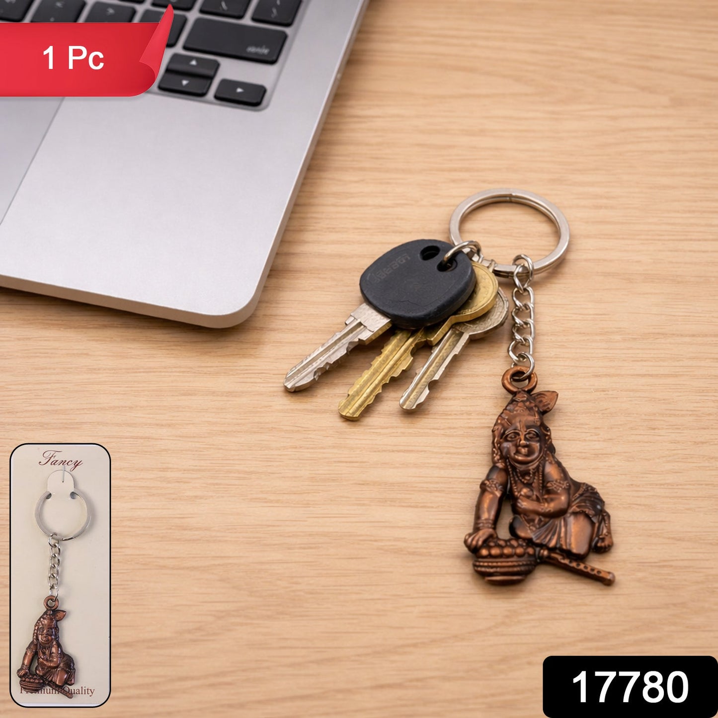Premium Antique-Gold Metal Bal Krishna Makhan Chor Keychain (1 Pc)