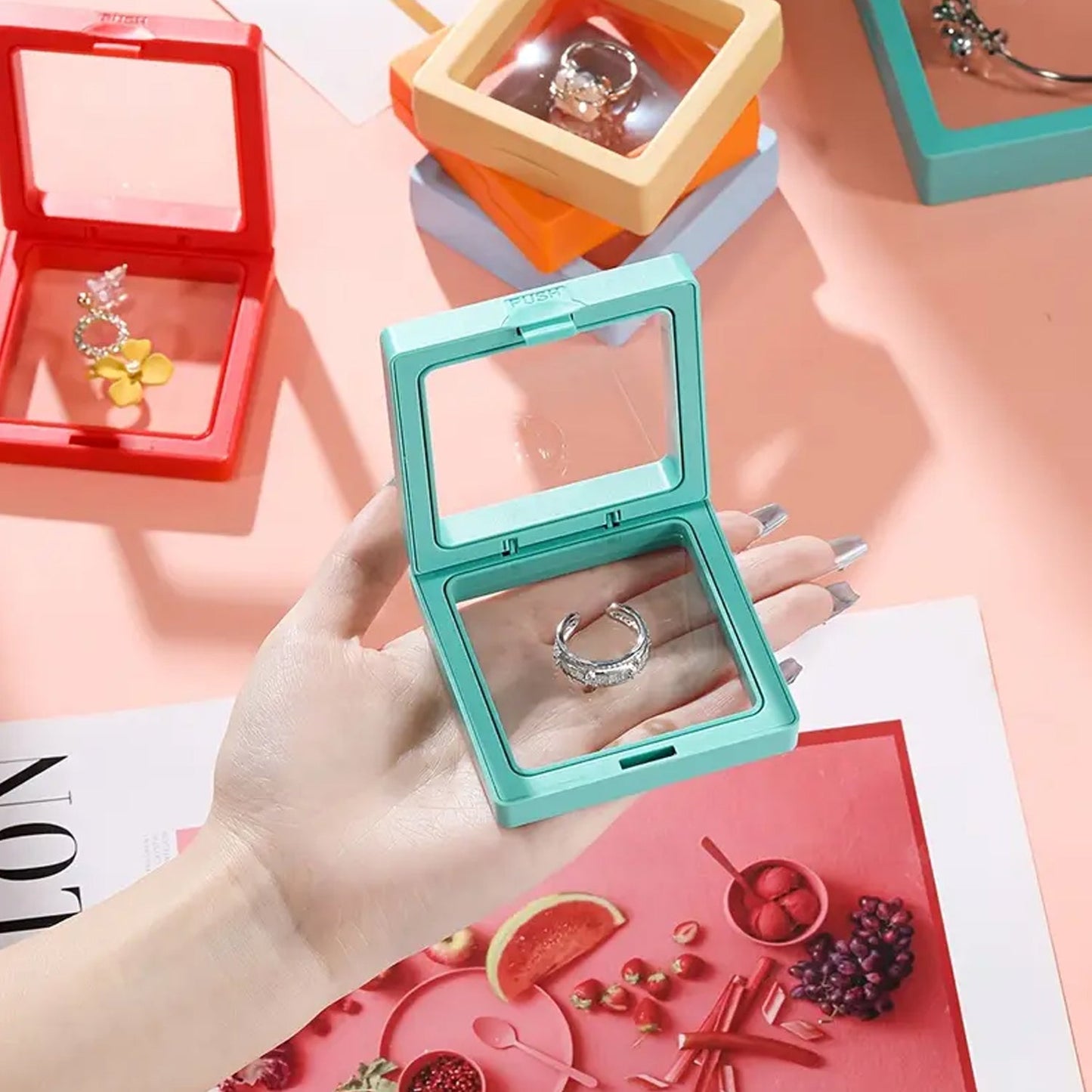 Transparent Jewellery Display Box (9x9 cm / 1 Pc / Green)