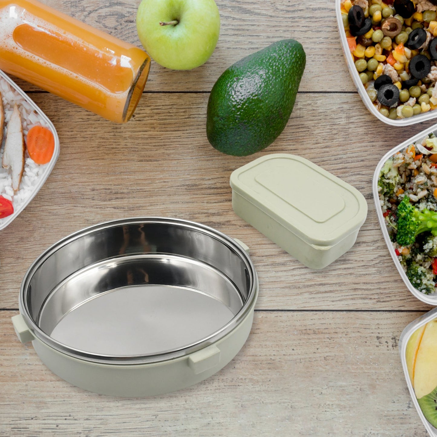Miracle Stainless Steel Round Lunch Box (450 ML + 250 ML Approx)