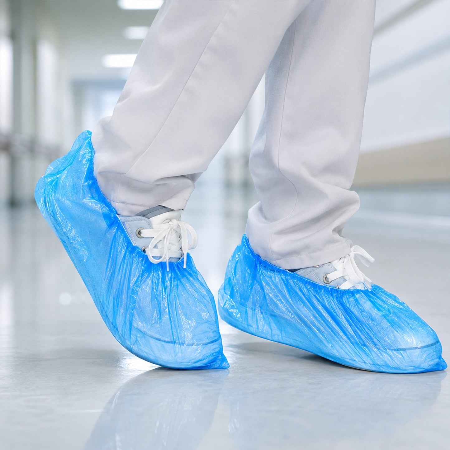 Disposable Plastic Shoe Cover Set with Elastic Fit (2 Pair Set)