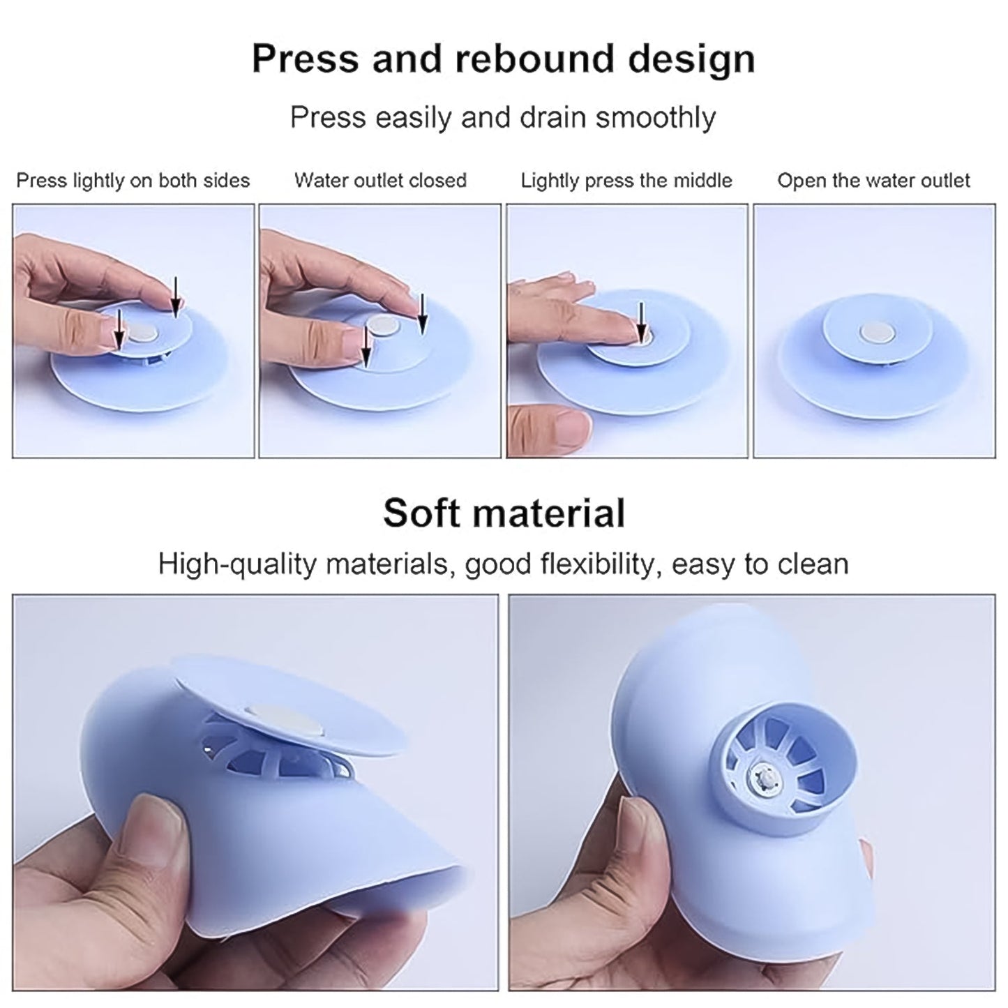 Creative 2-in-1 Blue Silicone Sewer Sink Sealer Cover Drainer (multicolour / 1 Pc)
