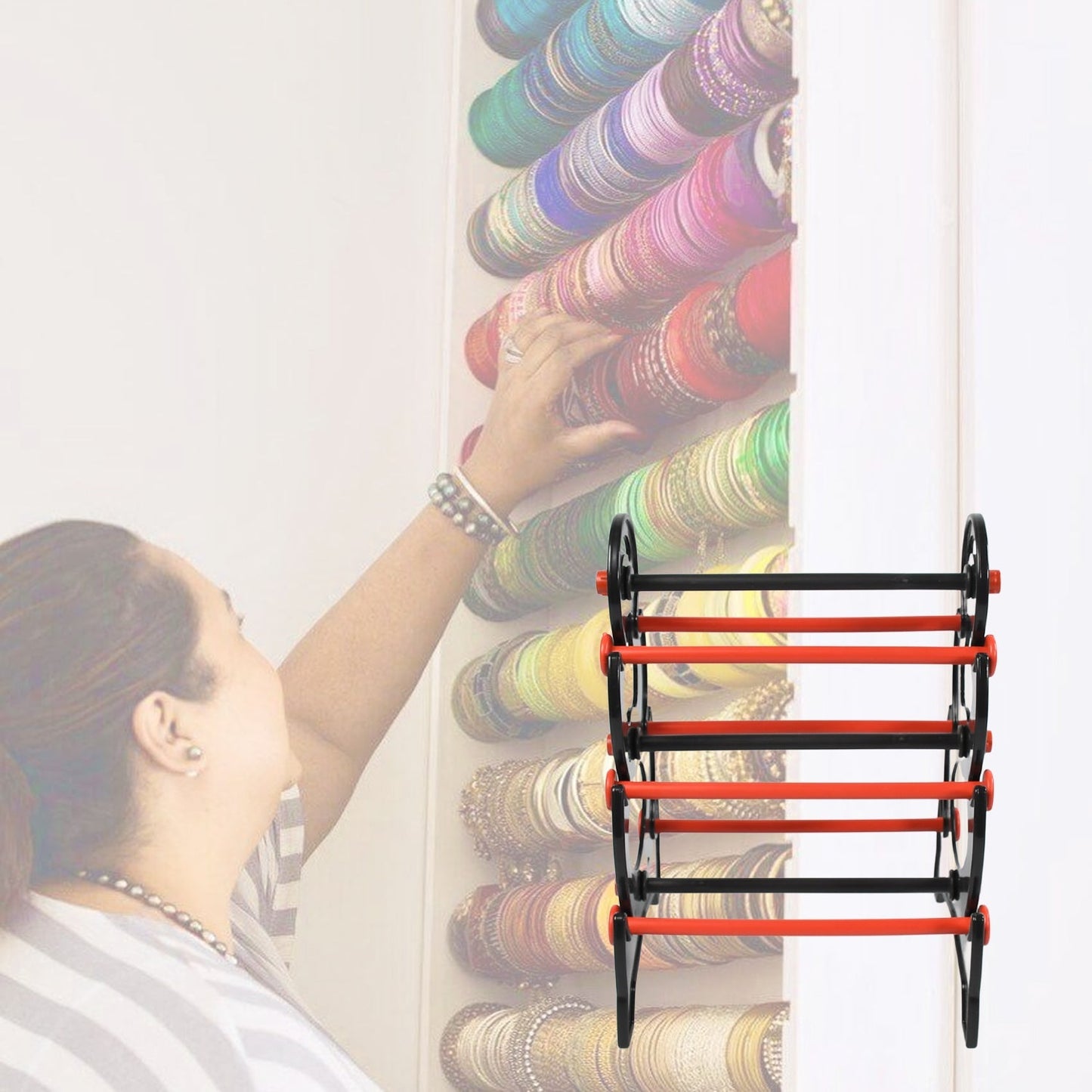 Close-up of 3-step bangle stand showing tier detail and structure India