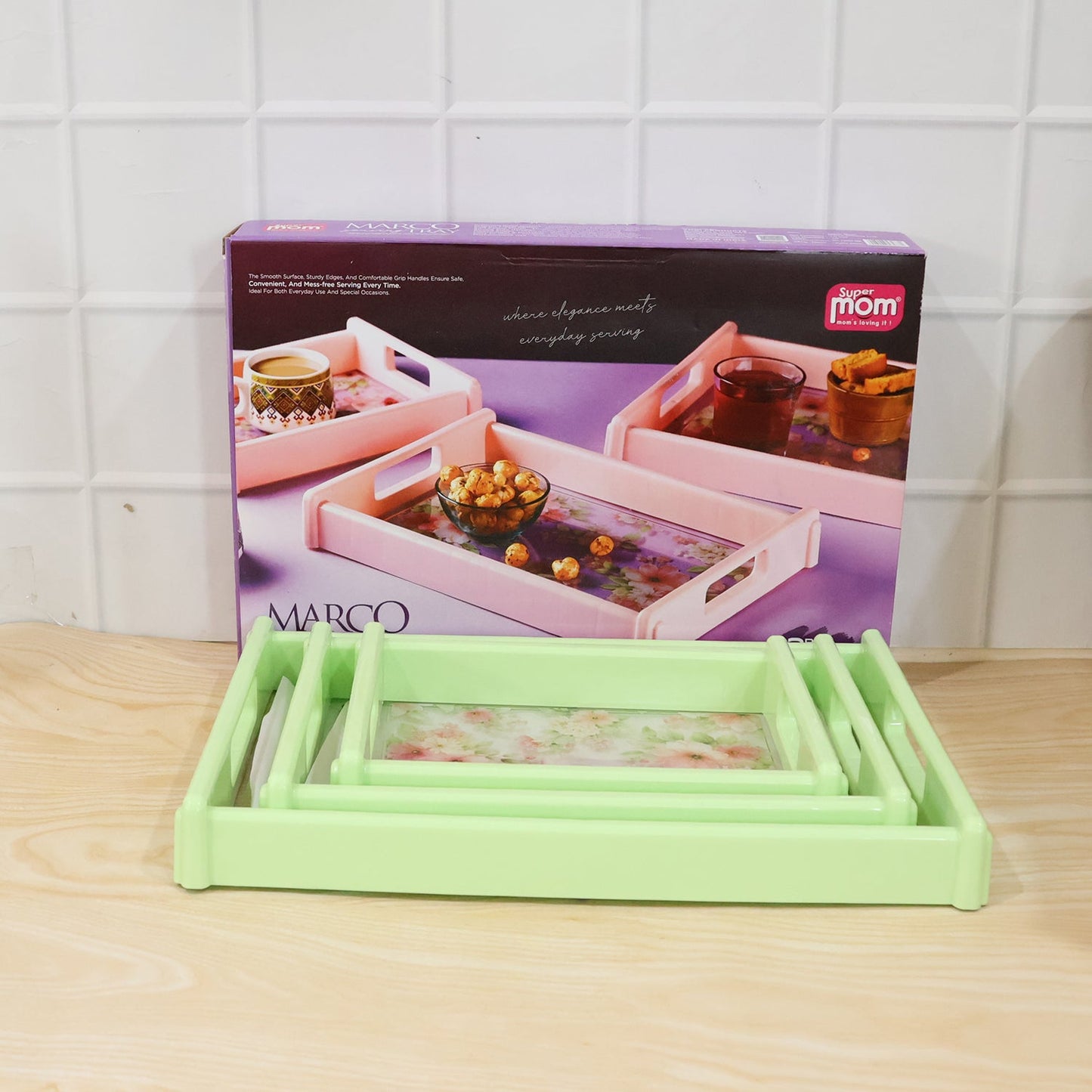 Supermom Floral Printed Multipurpose Serving Tray Set (3 Pc Set)