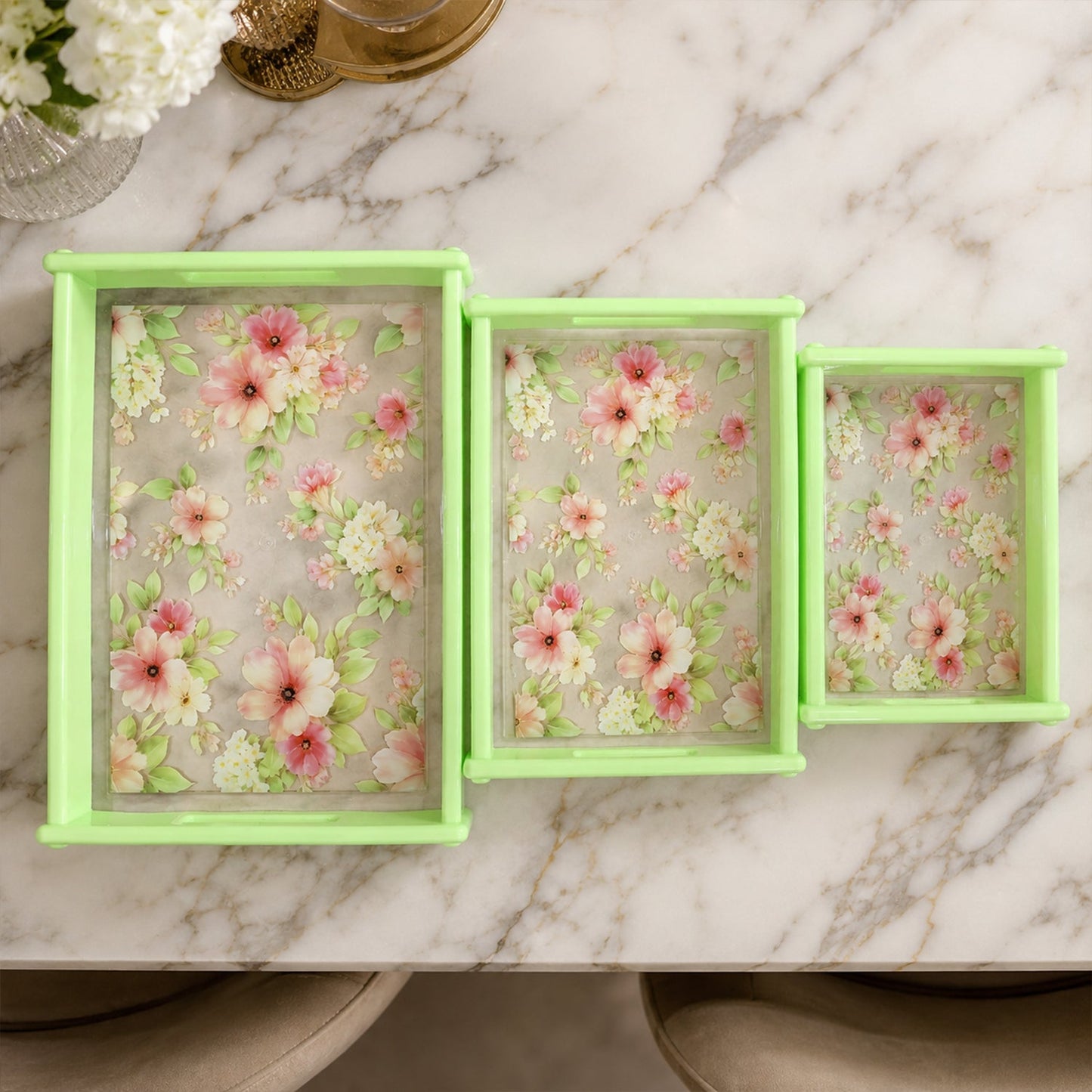 Supermom Floral Printed Multipurpose Serving Tray Set (3 Pc Set)