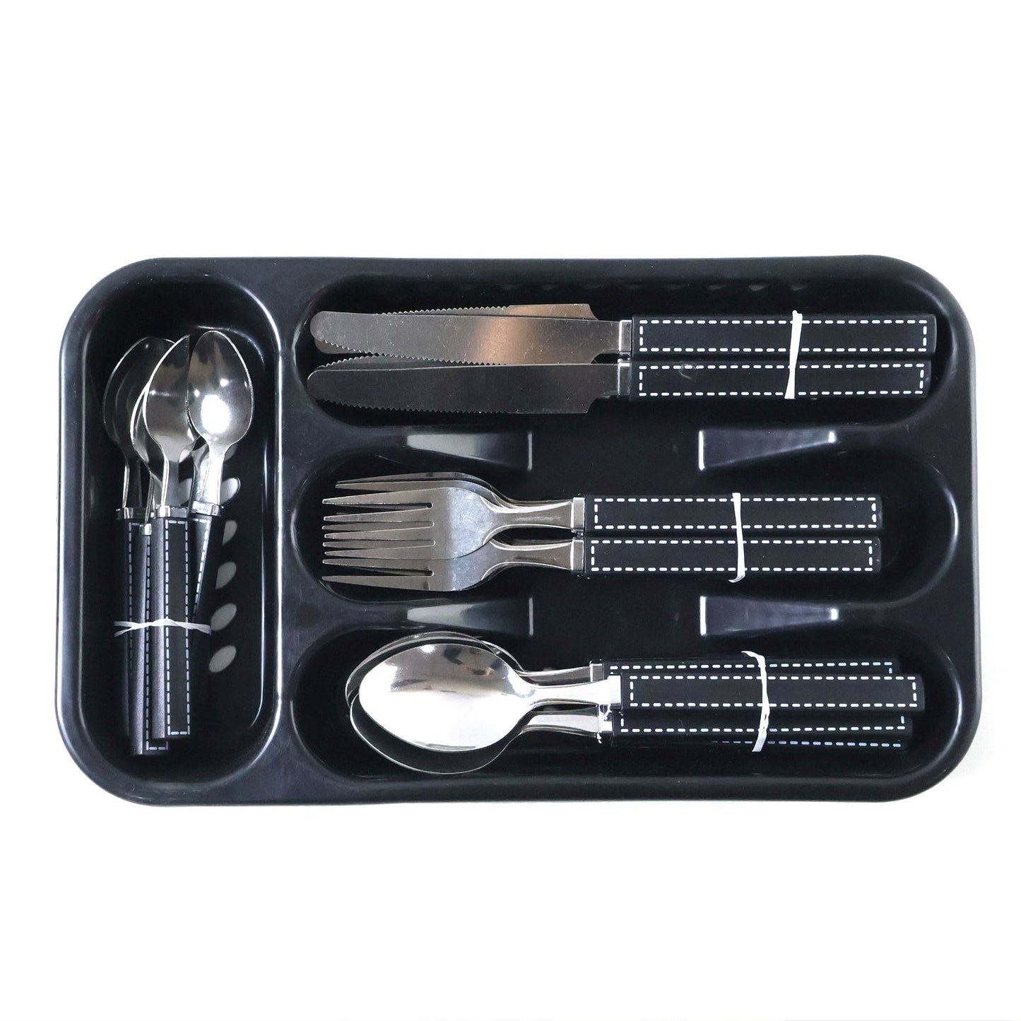 Premium Stainless Steel Kitchen Plastic Handle Cutlery Set With Tray (24 Pc Set)