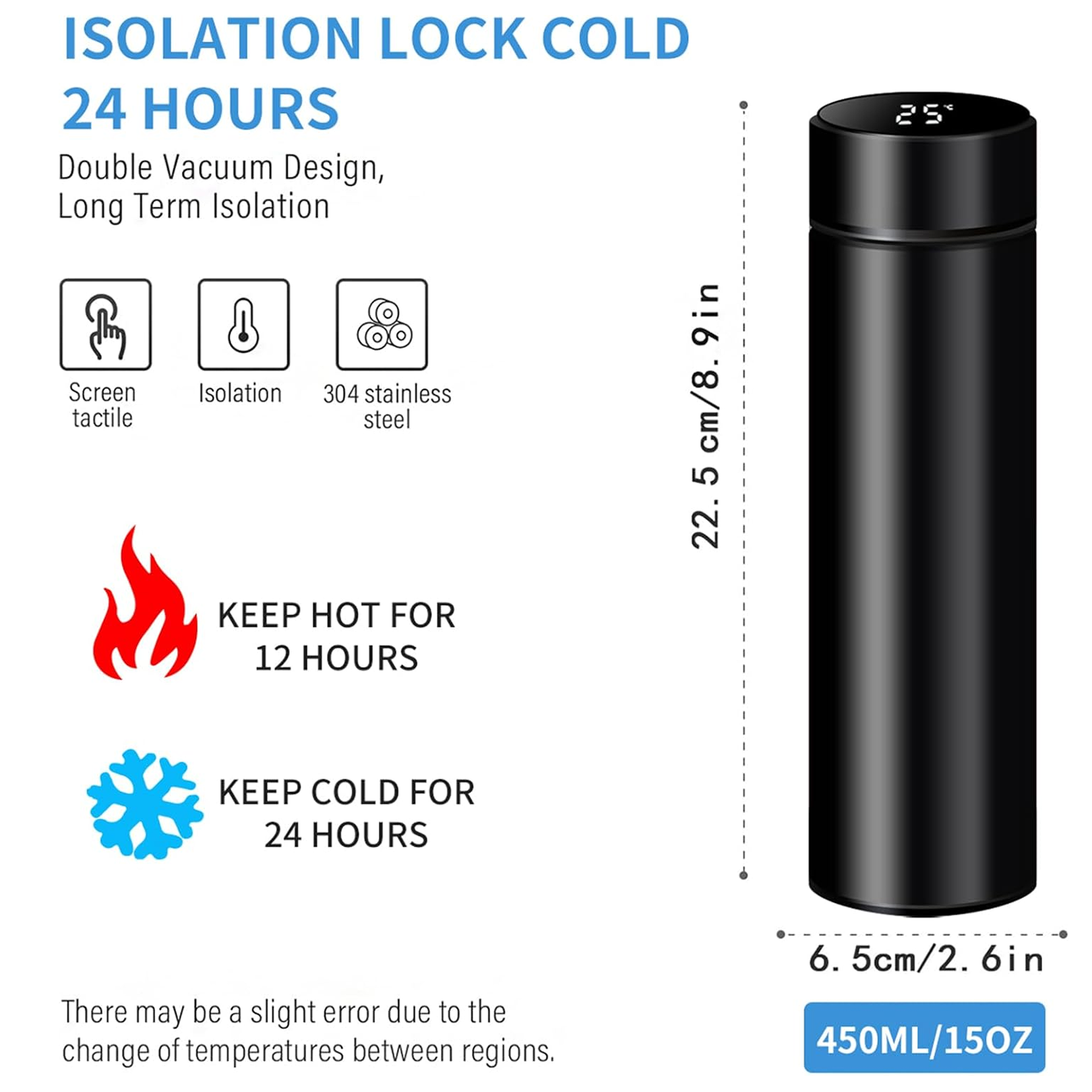  Vacuum Insulated Water Bottle LED - scale