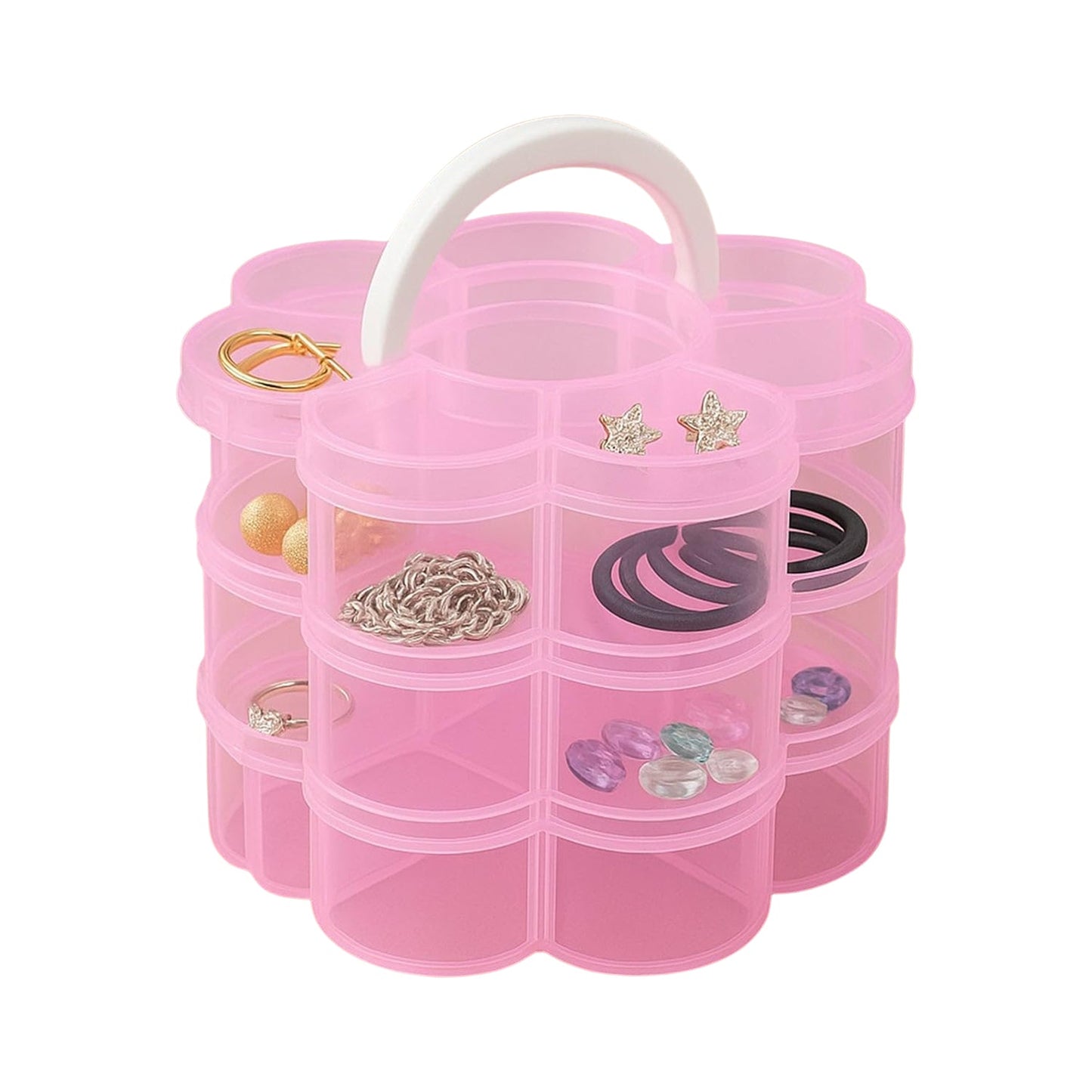 Transparent flower-shaped 3-layer organizer box stacked view India