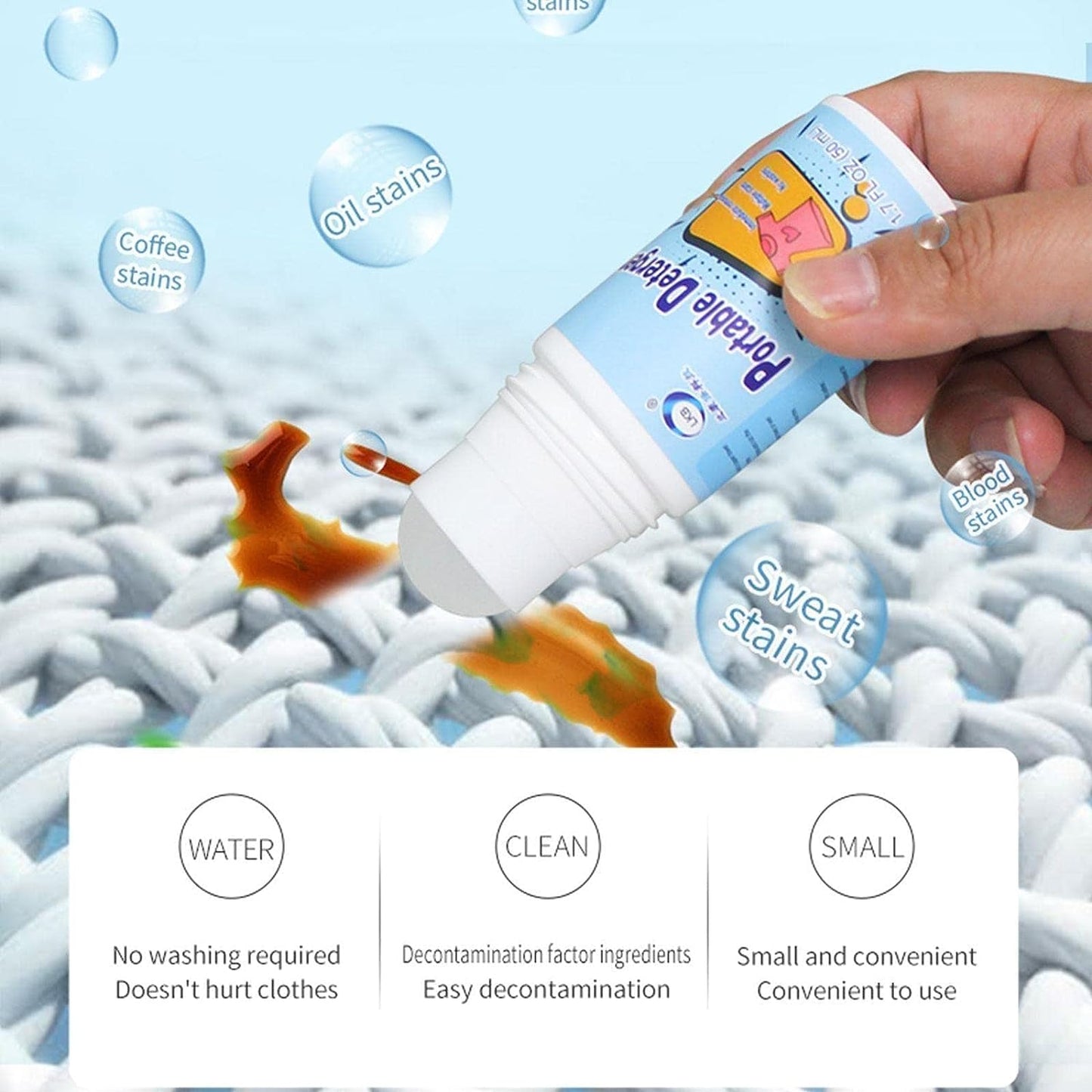 Clothes Stain Remover Bead Emergency Stain Rescue Roller Cleaner for Various Fabrics