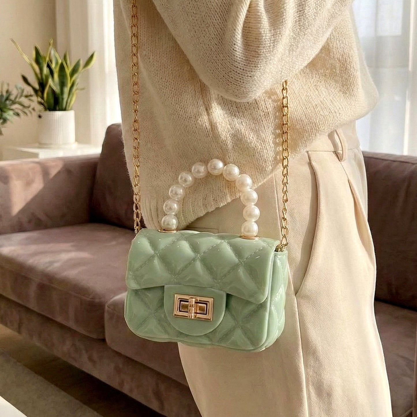 Elegant Quilted Mini Handheld & Sling Fashion Handbag (1 PC)