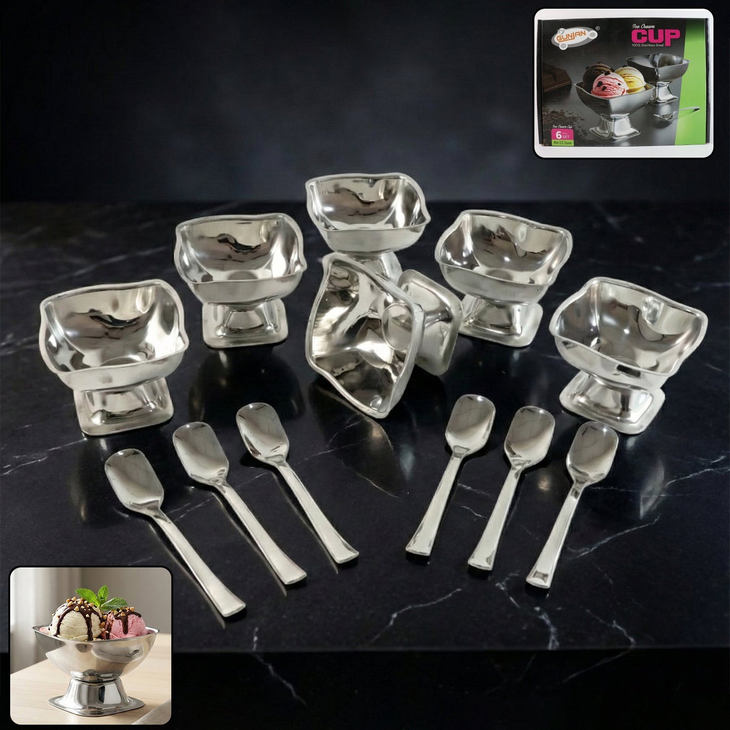 Premium 6-piece stainless steel ice cream cups