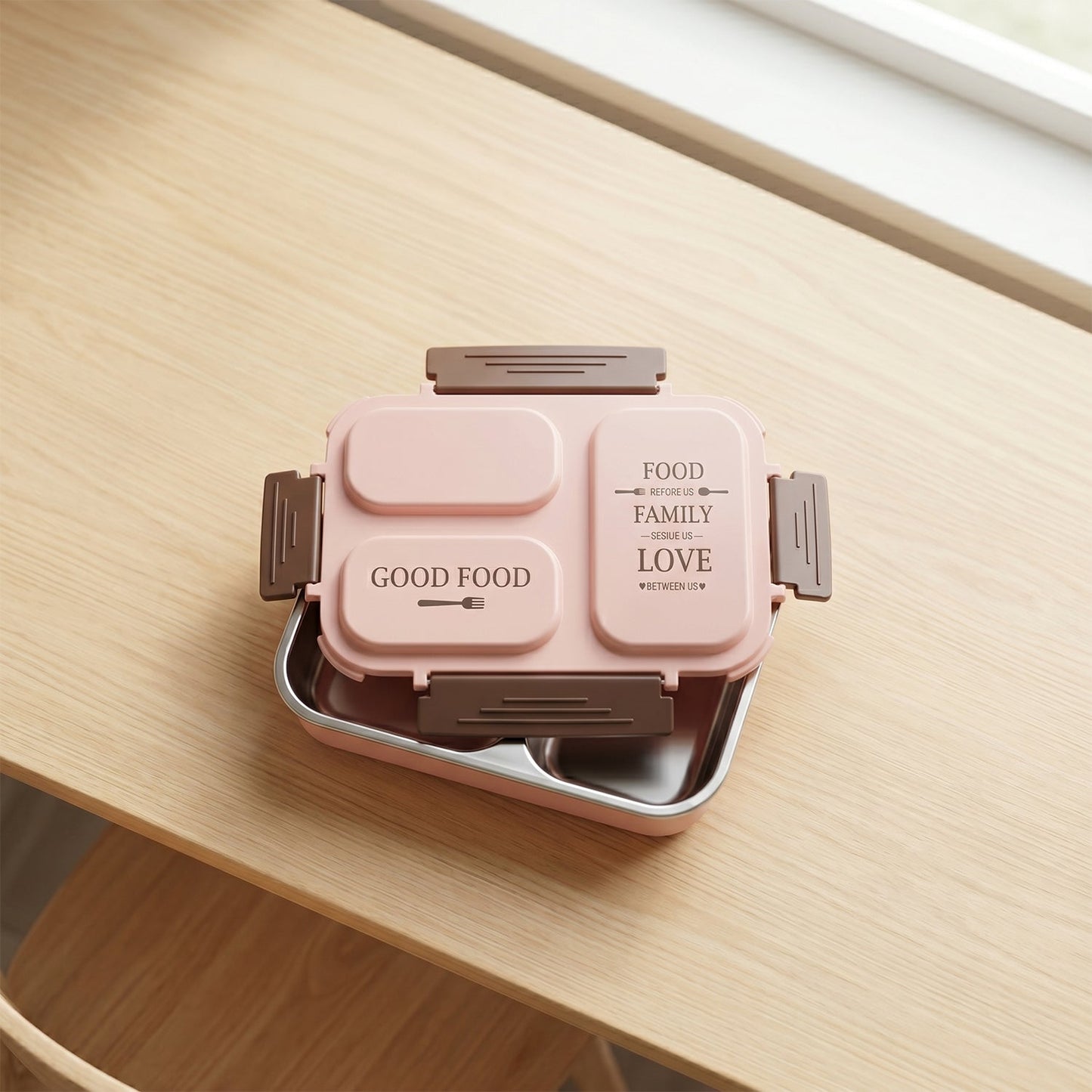 3-Compartment Stainless Steel Lunch Box (1 Pc)