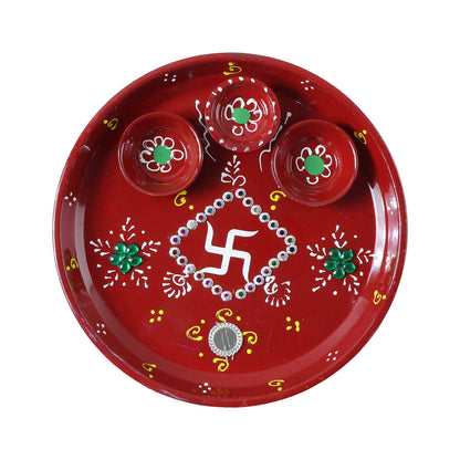 Hand-Painted Decorative Pooja Thali with Ganesha Motif and Diyas