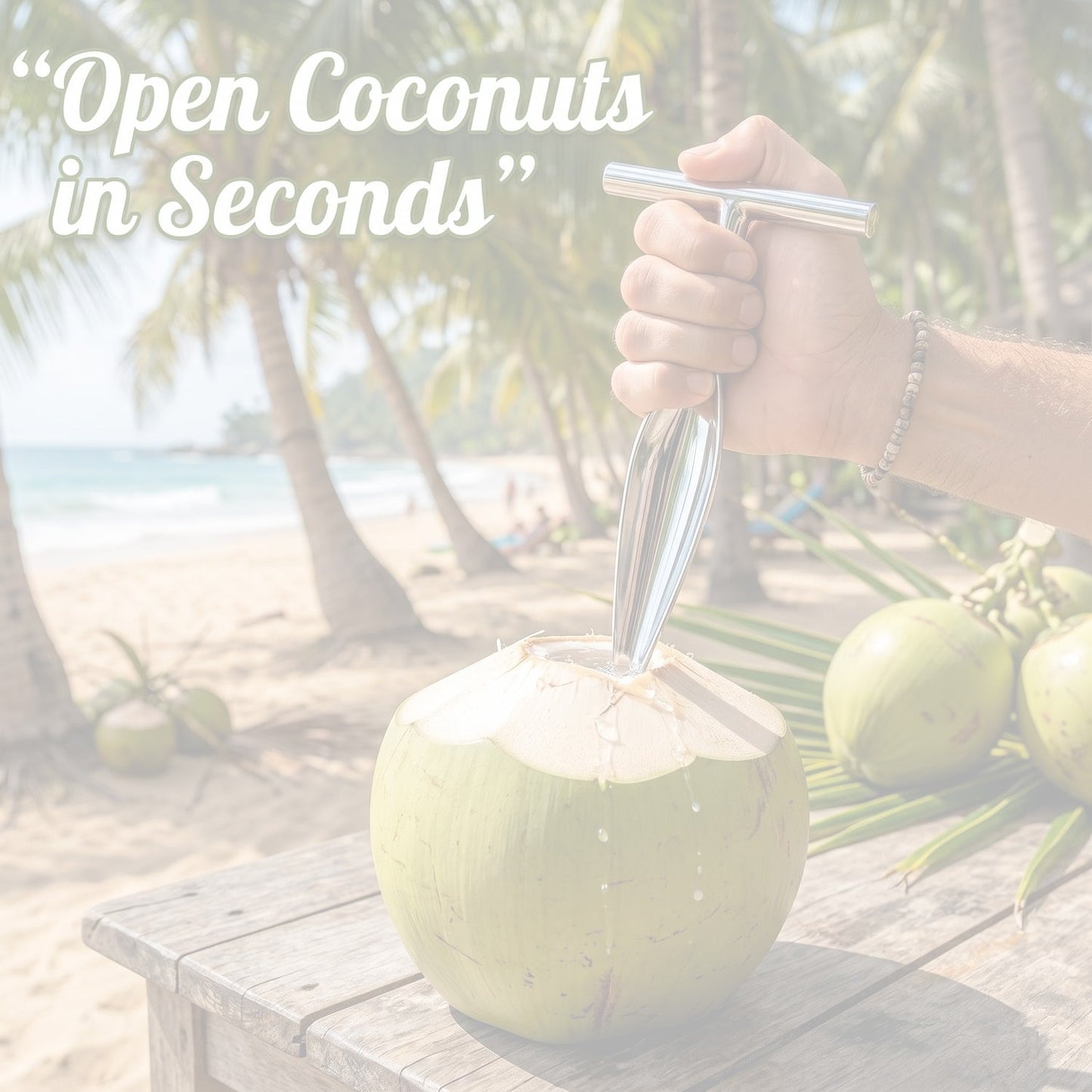 Stainless Steel Coconut Breaker Tool with Comfortable T-Handle (1 Pc)
