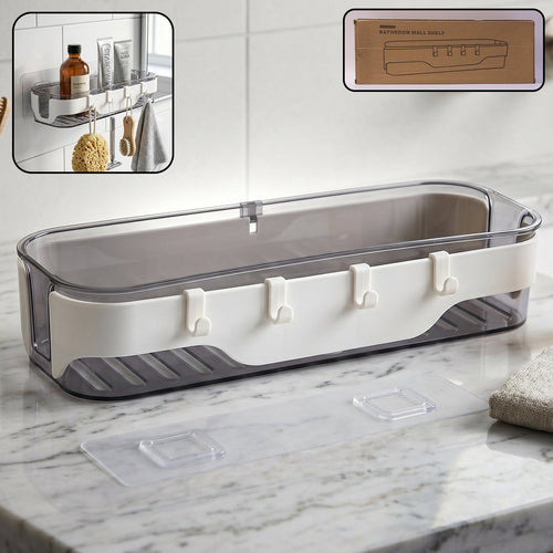 Stylish Bathroom Wall Shelf – 1 Pc, Multi-Purpose Storage Organizer with Hooks