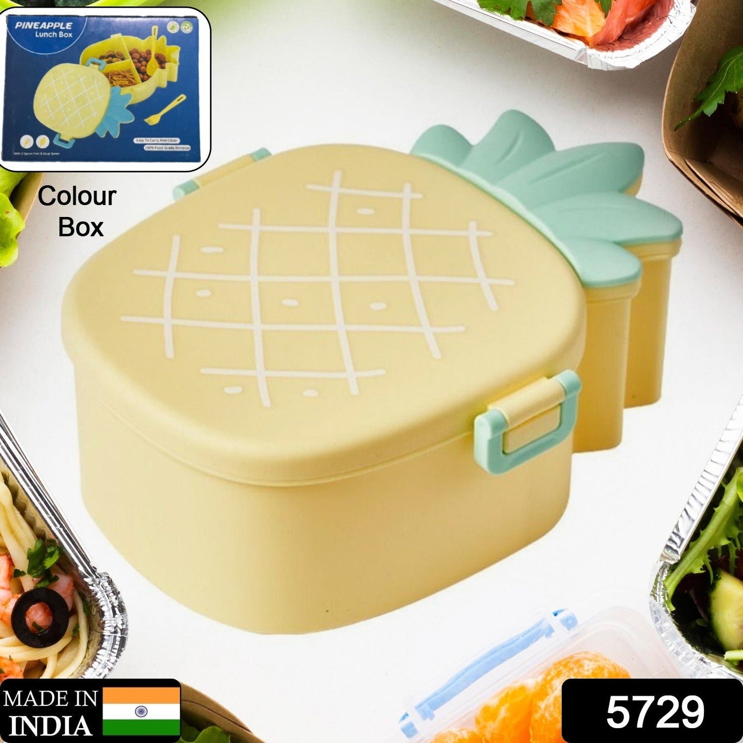 Kids Lunch Box Cute Pineapple Shaped Bento Box with Fork Spoon Snack Container