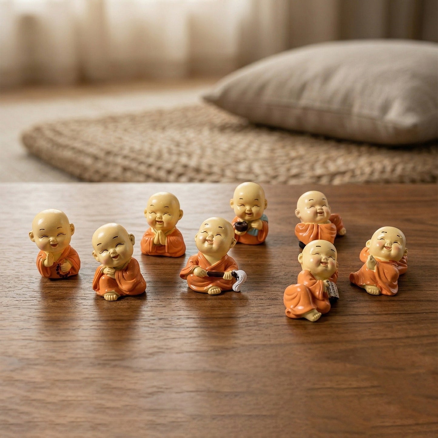 Adorable Mini Monk Buddha Idol Set (8 Pc)