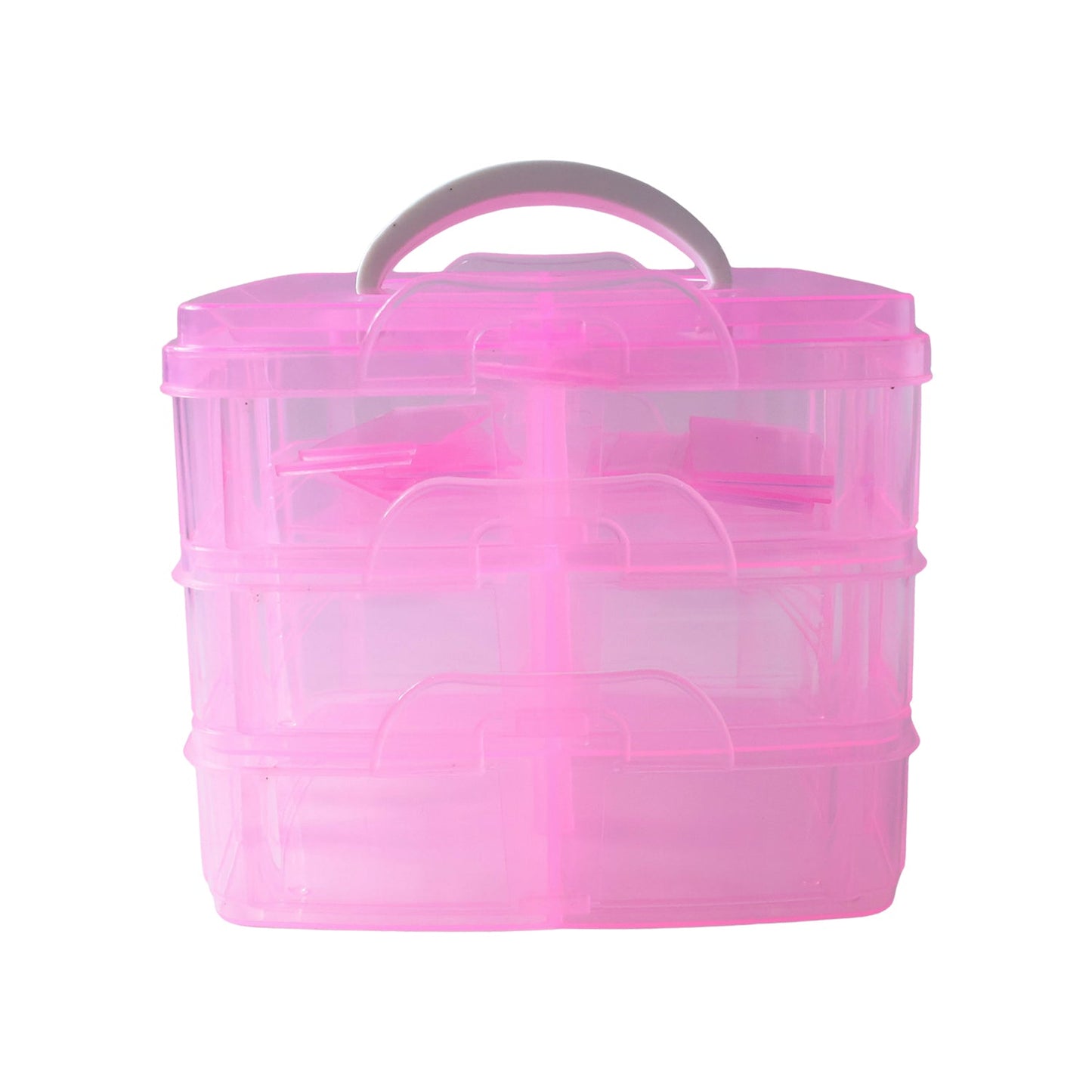 3-Tier Transparent Craft Storage Box with 18 Adjustable Compartments