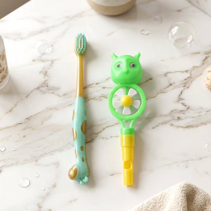 Kids Toothbrush with Cute Animal Whistle Toy Set