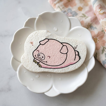 Cartoon Printed Bath Scrubber Sponge with Hanging Rope (1 Pc)