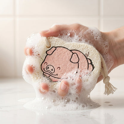 Cartoon Printed Bath Scrubber Sponge with Hanging Rope (1 Pc)